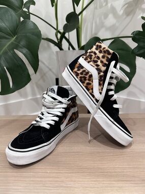Vans Leopard Print High-Top Sneakers with Black and White Accents